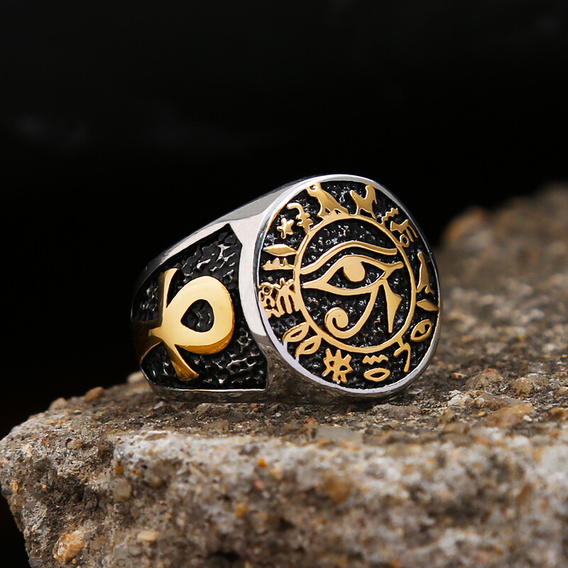 Egipatski vintage muški prsten Horusovo oko, modni prsten od nehrđajućeg čelika Ankh križni punk biciklistički amulet, nakit, poklon Dropshipping