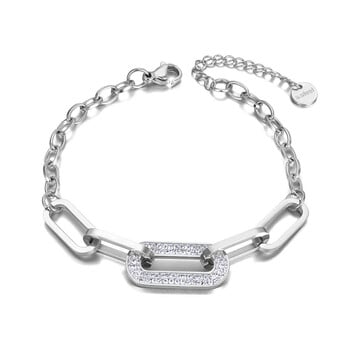 JeeMango Trendy CZ Crystal Geometric Charm βραχιόλια για γυναίκες Αλυσίδα από ανοξείδωτο ατσάλι τιτανίου Bohemia Beach Jewelry JB21001