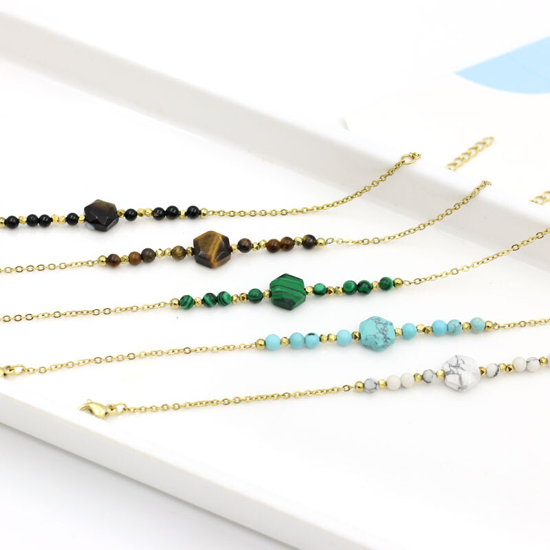 Természetes kőből készült hematit karkötő nőknek Divatos arany rozsdamentes acél ékszer buli esküvői luxus ajándék szett kézimunka