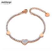 JeeMango romantikus strasszos szív karkötő női rozsdamentes acél CZ Crystal Link lánckarkötő karácsonyra JB19134