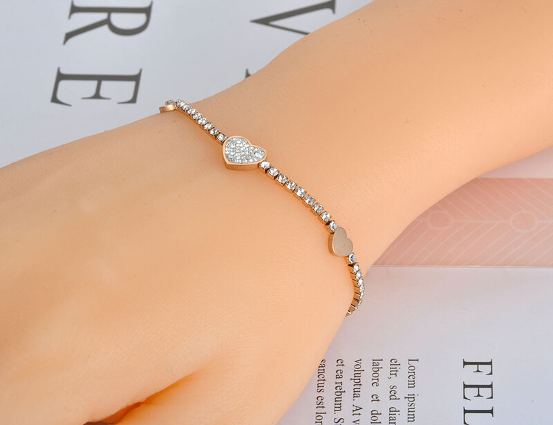 JeeMango romantikus strasszos szív karkötő női rozsdamentes acél CZ Crystal Link lánckarkötő karácsonyra JB19134