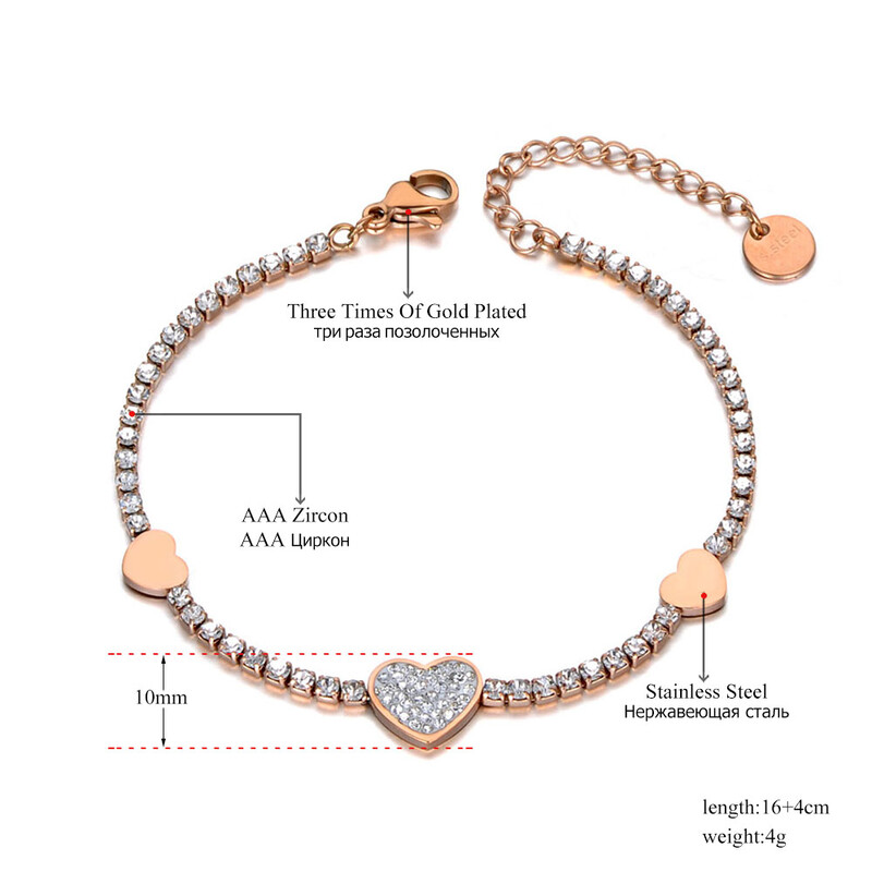 JeeMango romantikus strasszos szív karkötő női rozsdamentes acél CZ Crystal Link lánckarkötő karácsonyra JB19134