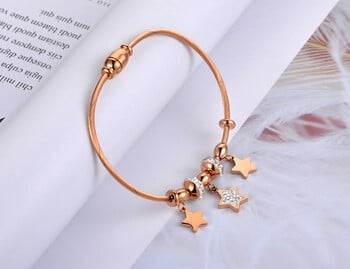 JeeMango Titanium Stainless Steel White CZ Crytal Star Charm Bracelets Bangle For Women Модерна магнитна катарама Гривна JB19148