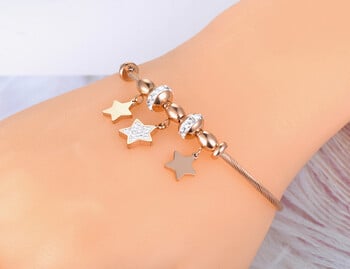 JeeMango Titanium Stainless Steel White CZ Crytal Star Charm Bracelets Bangle For Women Модерна магнитна катарама Гривна JB19148