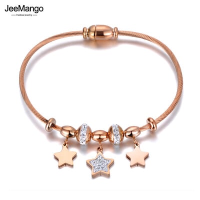 JeeMango titán rozsdamentes acél fehér CZ Crytal Star Charm karkötő karkötő nőknek Divatos mágneses csatos karkötő JB19148