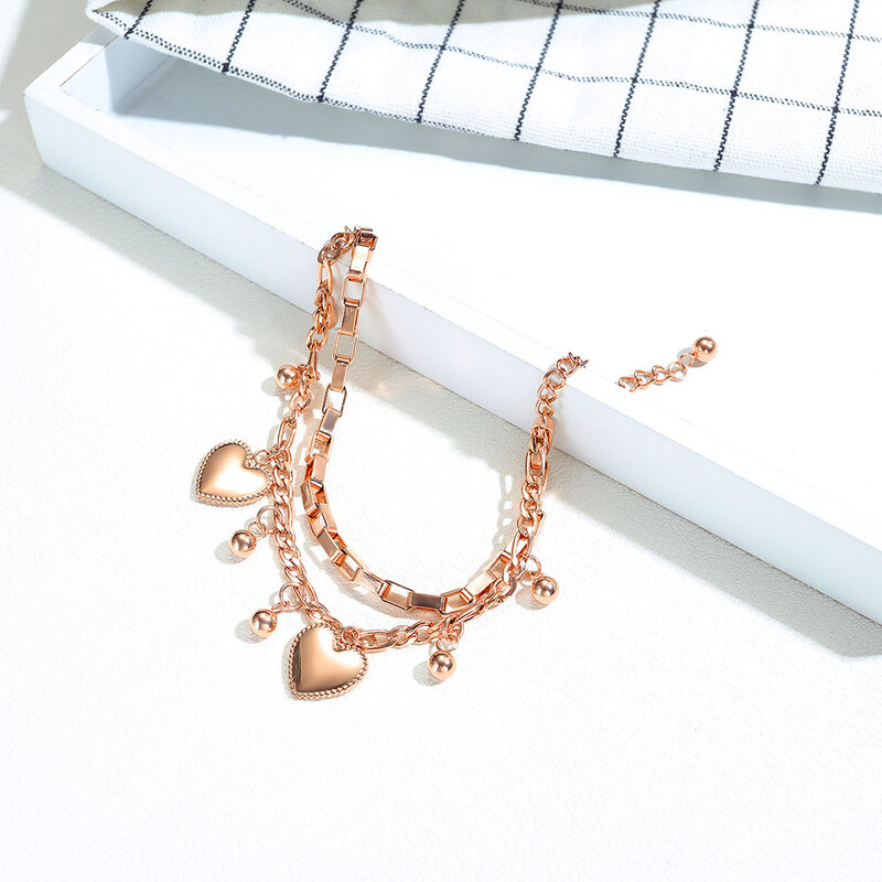 JeeMango divatos dupla rétegű rozsdamentes acél szerelmes szív golyós karkötők női lányoknak Bohemia láncszem ékszer JB19151