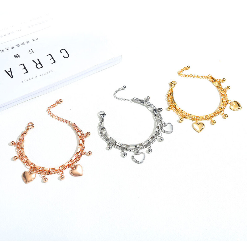 JeeMango divatos dupla rétegű rozsdamentes acél szerelmes szív golyós karkötők női lányoknak Bohemia láncszem ékszer JB19151