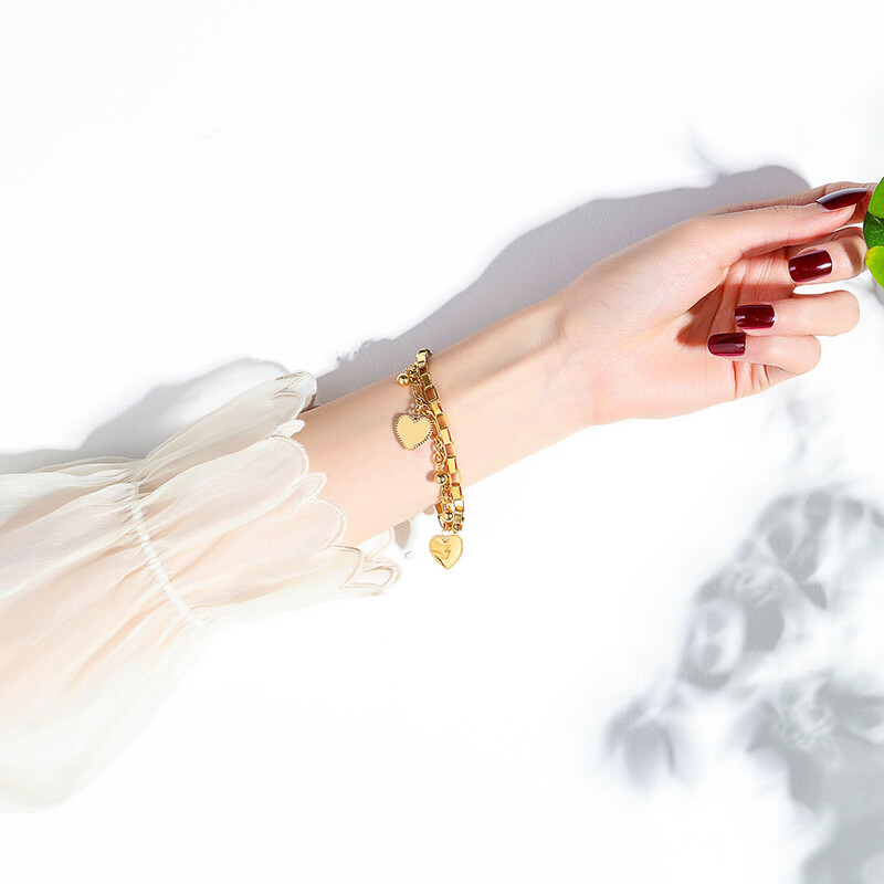 JeeMango divatos dupla rétegű rozsdamentes acél szerelmes szív golyós karkötők női lányoknak Bohemia láncszem ékszer JB19151