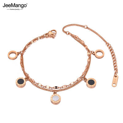 JeeMango Vintage nerūsējošā tērauda Bohemia Shell akrila ķēdes saites rokassprādzes sievietēm 5gab romiešu cipariem šarmu rokassprādze JB20145