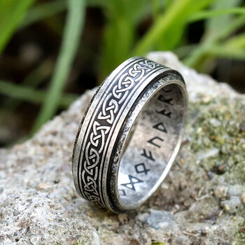 2023 Punk Vintage Odin Norse Viking Amulet Ring Rings for Men Fashion Ασημί χρώμα Δαχτυλίδι από ανοξείδωτο ατσάλι Λέξεις γάμου κοσμήματα