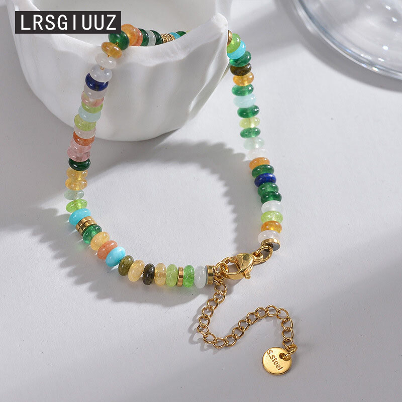 Népszerű természetes kő, színes gyöngyökkel díszített lánykarkötők kispiacon, kiváló minőségű titán acél színtelen kézműves termékek nagykereskedelme