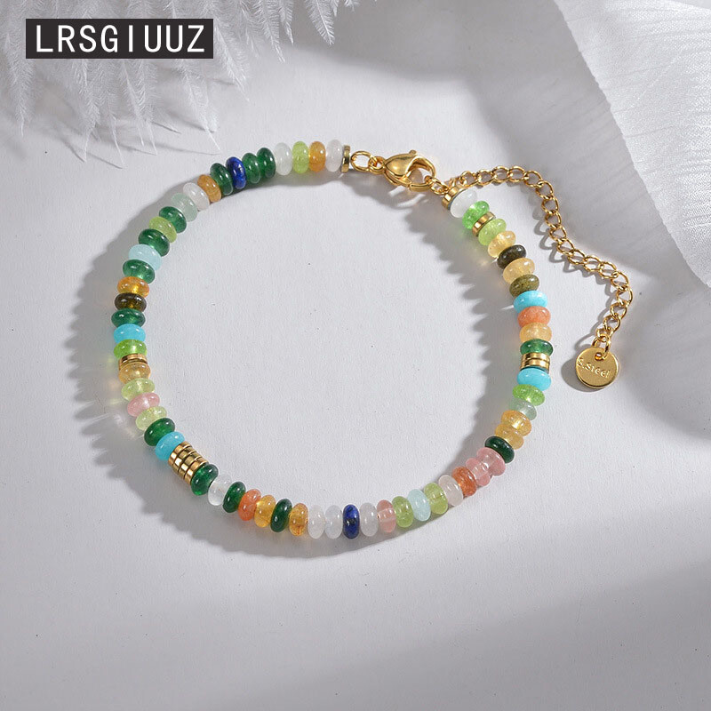 Népszerű természetes kő, színes gyöngyökkel díszített lánykarkötők kispiacon, kiváló minőségű titán acél színtelen kézműves termékek nagykereskedelme