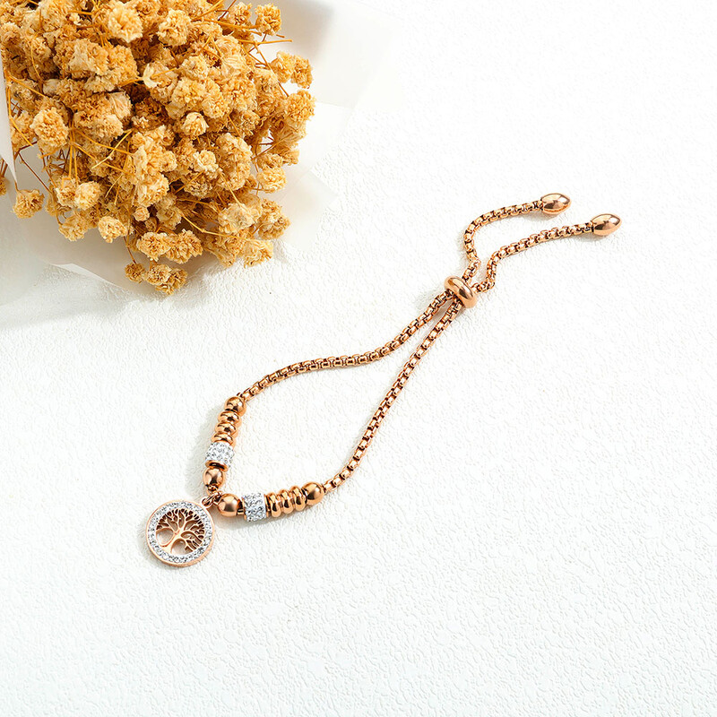 JeeMango Titanium mozaik od nehrđajućeg čelika Crytal Tree Charm Narukvice za žene Modna podesiva lančana narukvica JB20055