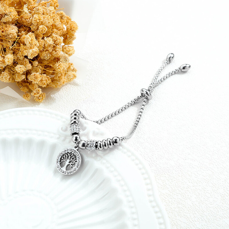 JeeMango Titanium mozaik od nehrđajućeg čelika Crytal Tree Charm Narukvice za žene Modna podesiva lančana narukvica JB20055