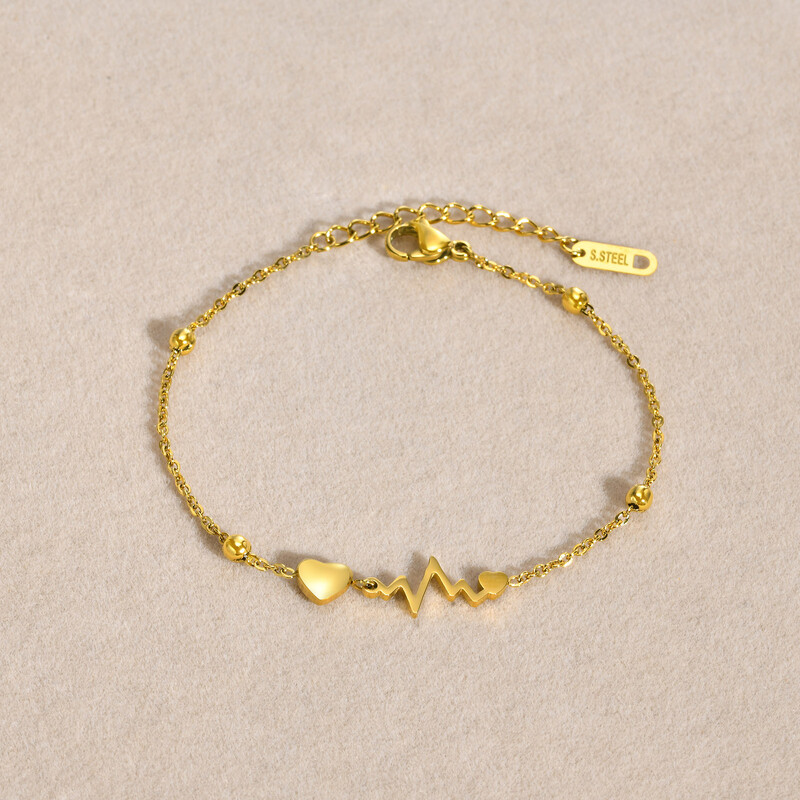 Brățări Vnox Heartbeat pentru femei și fete, PVD auriu, din oțel inoxidabil, cu lanț subțire, brățară, cadouri de dragoste, bijuterii