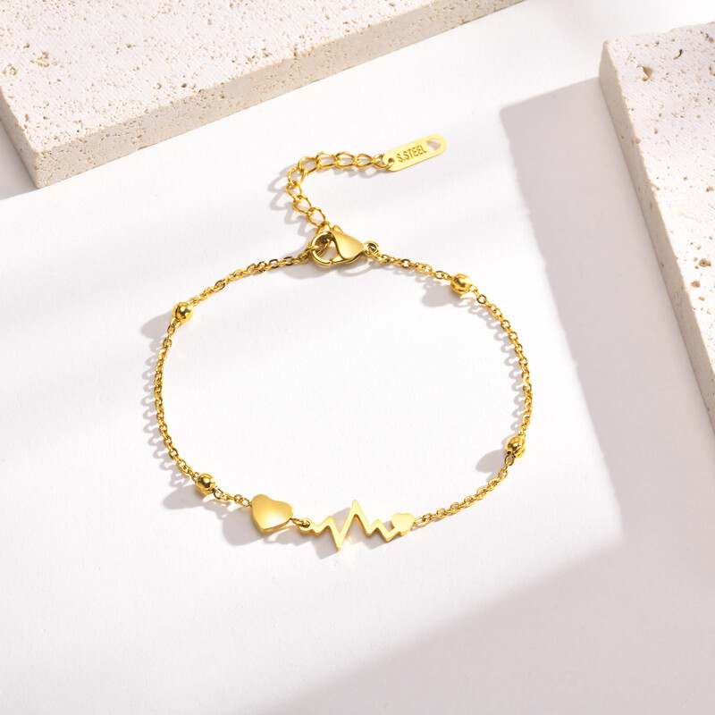 Brățări Vnox Heartbeat pentru femei și fete, PVD auriu, din oțel inoxidabil, cu lanț subțire, brățară, cadouri de dragoste, bijuterii