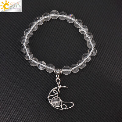 Energia rózsaszín kvarc kristály karkötő nőknek Természetes kő gyógyító csillag félhold gyöngy varázs lila karkötők ékszer T019