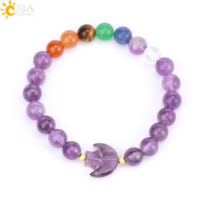 Energia rózsaszín kvarc kristály karkötő nőknek Természetes kő gyógyító csillag félhold gyöngy varázs lila karkötők ékszer T019