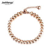 JeeMango Trendy ružovo-zlaté náramky s okrúhlymi korálkami 4/6 mm, retiazkový náramok z nehrdzavejúcej ocele pre ženy a dievčatá JB18023