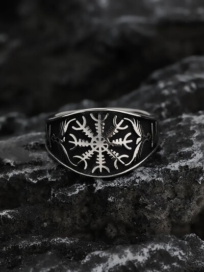 Европейски и американски стил Северна митология Викинг снежинка руна ретро мъжки пръстен персонализирани бижута от неръждаема стомана