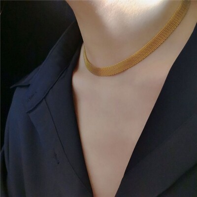 OIMG 316L rozsdamentes acél arany színű szőtt hálós lánc karkötő és karkötő női lányoknak, nem fakulnak egyszerű punk ékszerek