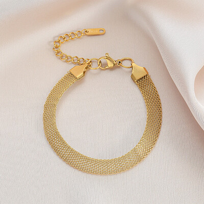 OIMG 316L rozsdamentes acél arany színű szőtt hálós lánc karkötő és karkötő női lányoknak, nem fakulnak egyszerű punk ékszerek