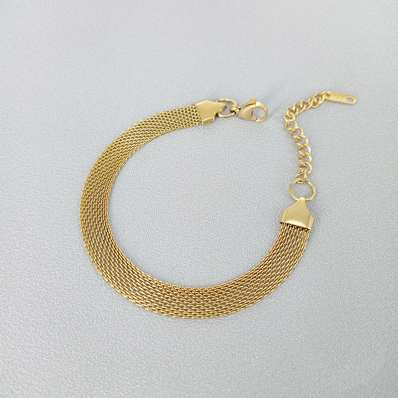 OIMG 316L rozsdamentes acél arany színű szőtt hálós lánc karkötő és karkötő női lányoknak, nem fakulnak egyszerű punk ékszerek