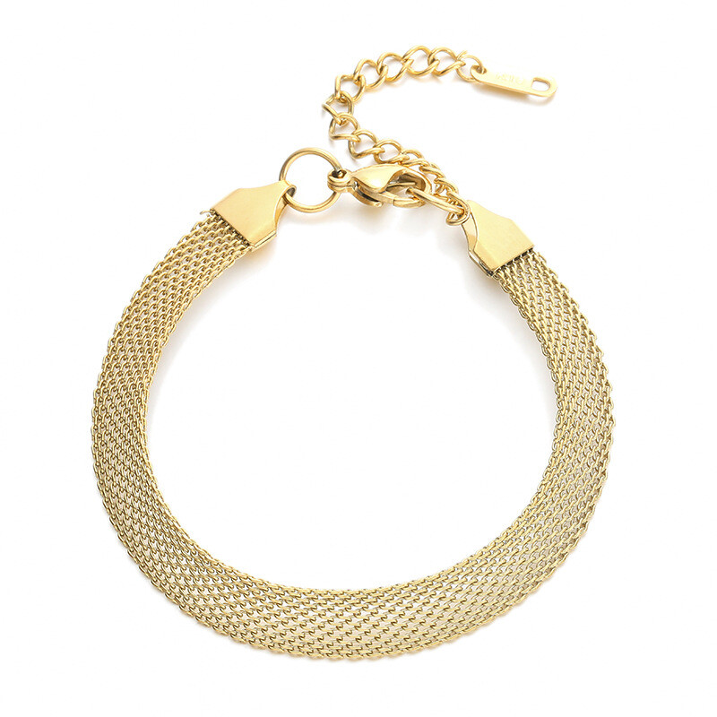 OIMG 316L rozsdamentes acél arany színű szőtt hálós lánc karkötő és karkötő női lányoknak, nem fakulnak egyszerű punk ékszerek