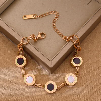 Brățară placată cu aur OIMG din oțel inoxidabil 316L, cu personalitate simplă, cu număr roman, cu pandantiv cerc, pentru femei, cadou pentru fete