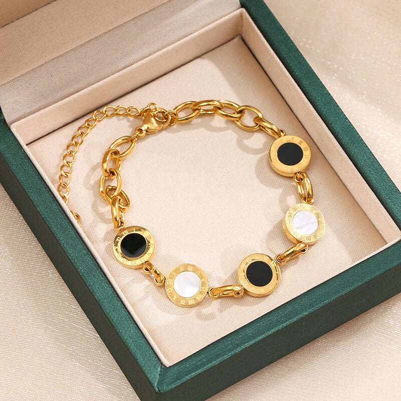 Brățară placată cu aur OIMG din oțel inoxidabil 316L, cu personalitate simplă, cu număr roman, cu pandantiv cerc, pentru femei, cadou pentru fete