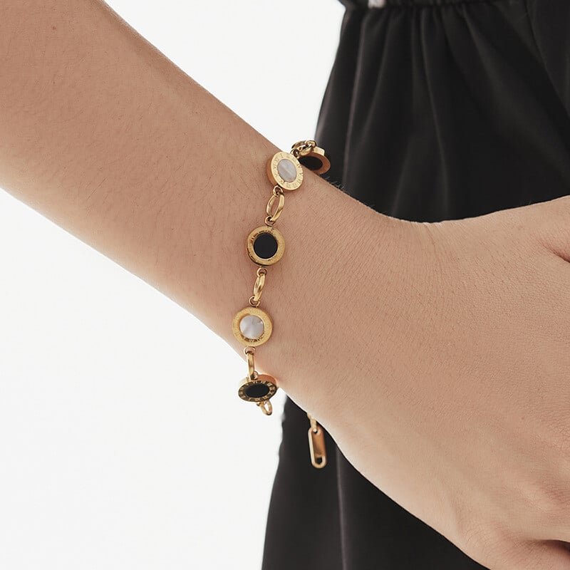 Brățară placată cu aur OIMG din oțel inoxidabil 316L, cu personalitate simplă, cu număr roman, cu pandantiv cerc, pentru femei, cadou pentru fete