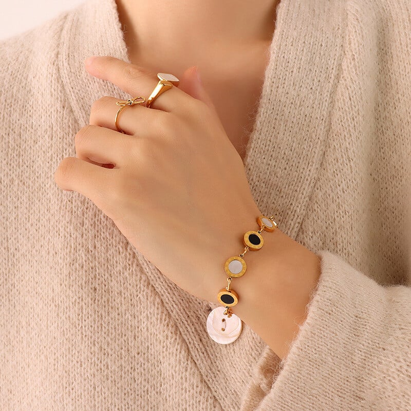 Brățară placată cu aur OIMG din oțel inoxidabil 316L, cu personalitate simplă, cu număr roman, cu pandantiv cerc, pentru femei, cadou pentru fete