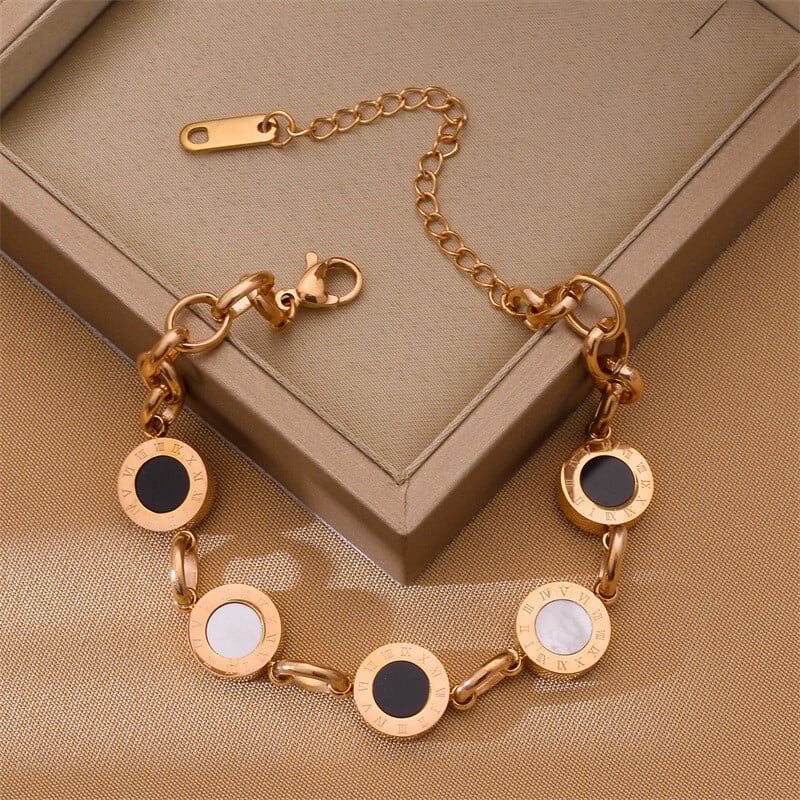 Brățară placată cu aur OIMG din oțel inoxidabil 316L, cu personalitate simplă, cu număr roman, cu pandantiv cerc, pentru femei, cadou pentru fete