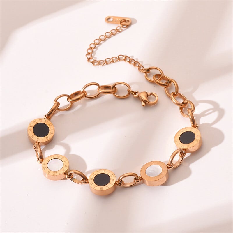 Brățară placată cu aur OIMG din oțel inoxidabil 316L, cu personalitate simplă, cu număr roman, cu pandantiv cerc, pentru femei, cadou pentru fete