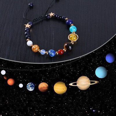 Kosmiskā galaktika Saules sistēmas rokassprādze Sieviešu pārneses krelles Astoņas planētas Dabiskas ar rokām austas studentu krelles