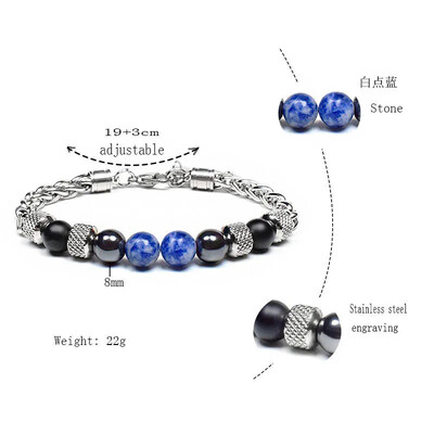 Elviragirl természetes kőből készült gyöngyös karkötő női férfiaknak, rozsdamentes acél tigrisszem karkötők férfi ékszerek mérete állítható