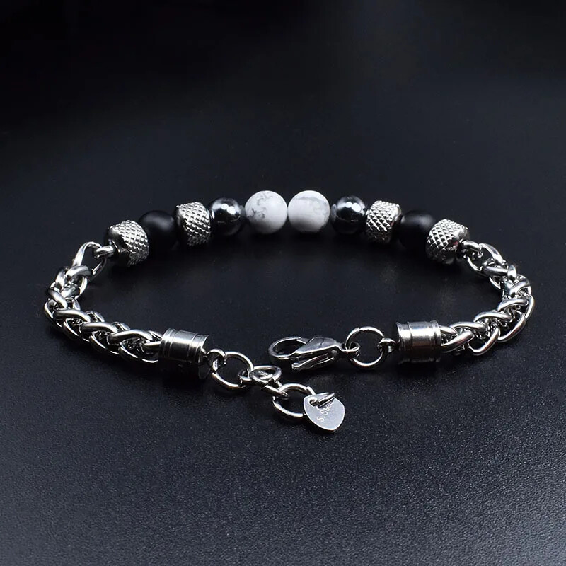 Elviragirl természetes kőből készült gyöngyös karkötő női férfiaknak, rozsdamentes acél tigrisszem karkötők férfi ékszerek mérete állítható