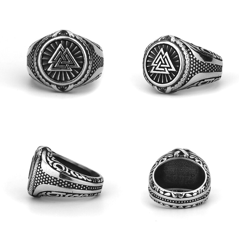 Nerezový oceľový vintage vikingský nórsky runový prsteň pánsky módny amulet Valknut hip hop motorkársky prsteň jednoduchý veľkoobchod šperky