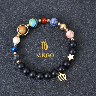 12 súhvezdí náramky pre ženy vesmír galaxia osem planét prírodný kameň slnečná sústava náramky so znamením zverokruhu panna šperky