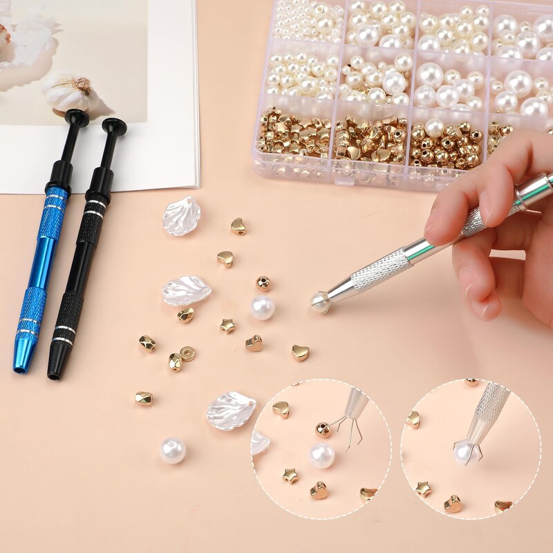 Profesionalus papuošalų laikiklis auskarų vėrimo rutulinio griebtuvo sraigtinio karoliuko paėmimo rašiklio įrankio griebtuvo šakelės pincetas su 4 nagais pasidaryk pats.