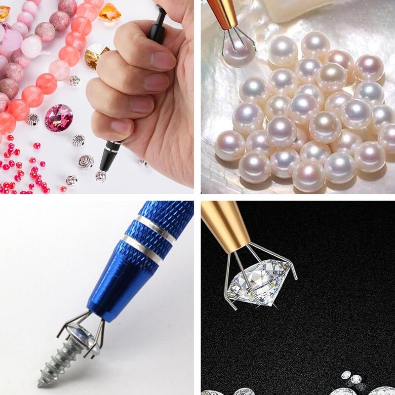 Profesionalus papuošalų laikiklis auskarų vėrimo rutulinio griebtuvo sraigtinio karoliuko paėmimo rašiklio įrankio griebtuvo šakelės pincetas su 4 nagais pasidaryk pats.