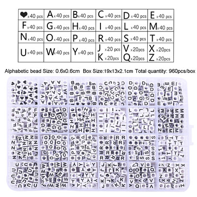 960-1200db akril 26 betűs gyöngy szív alakú négyzet gyöngy lapos gyöngy kézzel készített barkács karkötő nyaklánc ékszer ékszer ékszer anyag