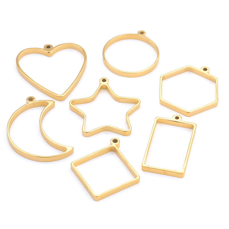 10 komada Geometrijski šarm od nehrđajućeg čelika, šuplje ljepilo, prazna ladica za privjeske, okvir, privjesci za pribor za izradu nakita, nalazi