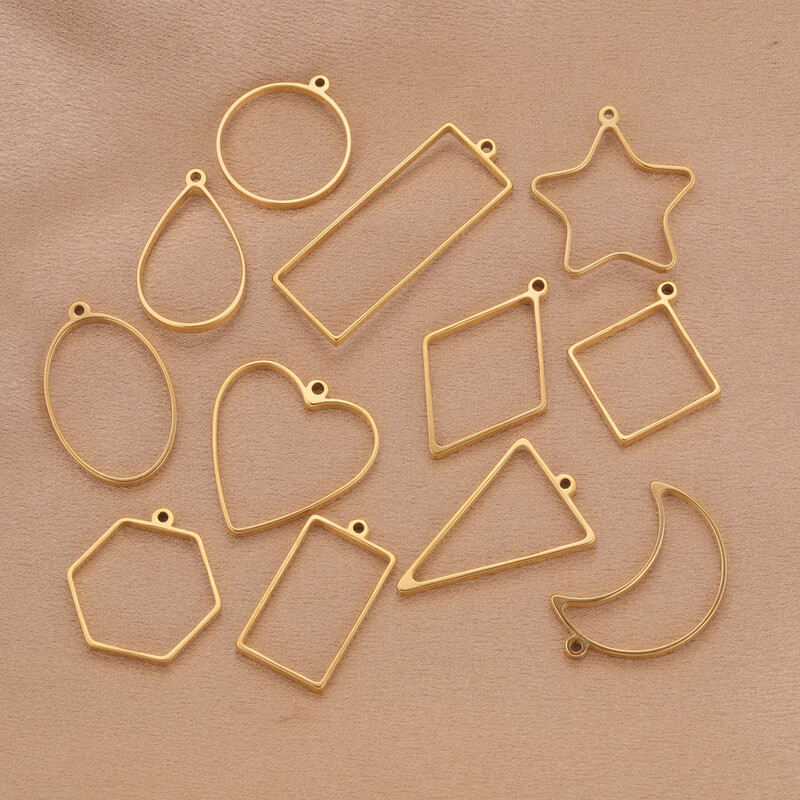 10 komada Geometrijski šarm od nehrđajućeg čelika, šuplje ljepilo, prazna ladica za privjeske, okvir, privjesci za pribor za izradu nakita, nalazi