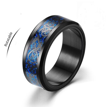 Punk Celtic Dragon Rotating Anxiety Ring for Men Fidget Spinner Inlay από ανοξείδωτο ατσάλι από ανθρακονήματα Metal Rock Band Ring Anillo