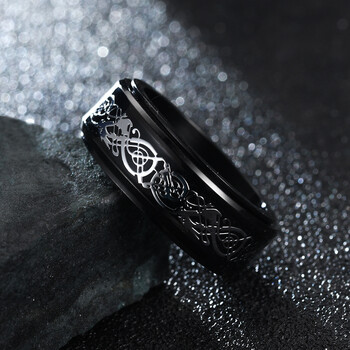 Punk Celtic Dragon Rotating Anxiety Ring for Men Fidget Spinner Inlay από ανοξείδωτο ατσάλι από ανθρακονήματα Metal Rock Band Ring Anillo