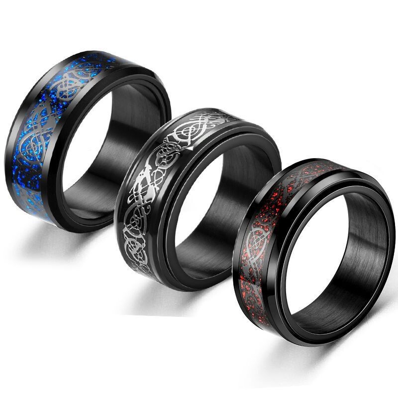 Panku ķeltu pūķis, rotējošs satraukuma gredzens vīriešiem Fidget Spinner nerūsējošā tērauda inkrustācija oglekļa šķiedras metāla rokgrupas gredzens Anillo