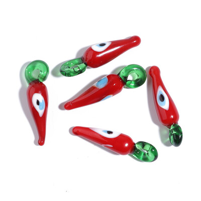 5 ks/sada 9x30mm sklenený prívesok s čili a vzorom očí, korálky s uhrančivým okom, náhrdelník, náramok, doplnky, halloweenska párty dekorácia