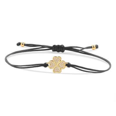 La modă, cu cristal de zirconiu, trifoi cu patru foi, brățară norocoasă pentru femei, zirconiu, pietre CZ, alamă placată cu aur, brățară șir roșu