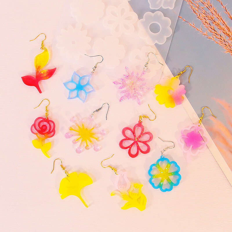 Mold DIY din rășină epoxidică, cu cristal, în formă de floare, pentru pandantiv pentru cercei